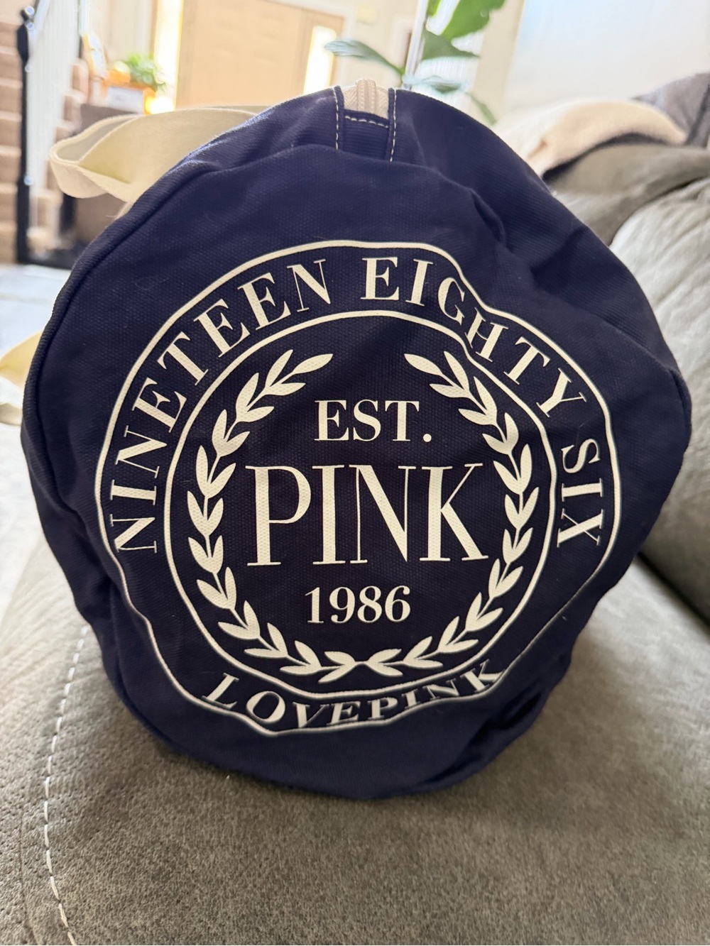 PINK Victoria's Secret Navy Canvas Duffle with Cream Handles - Picture 4 of 4
